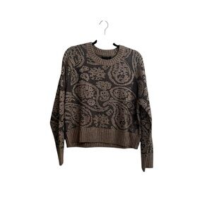 Tahari Fair Isle Brown Tan Paisley Print Cropped Sweater Size XL